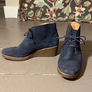 Lucky Brand Blue Suede Wedge Booties